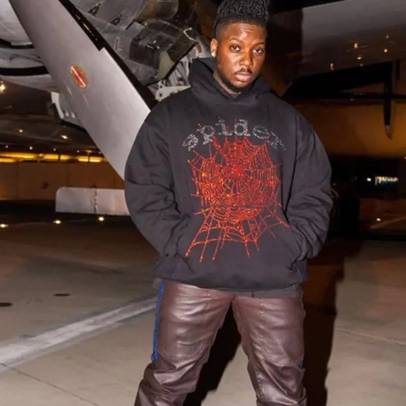 Hip-Hop Web Spider Rhinestone Hoodie