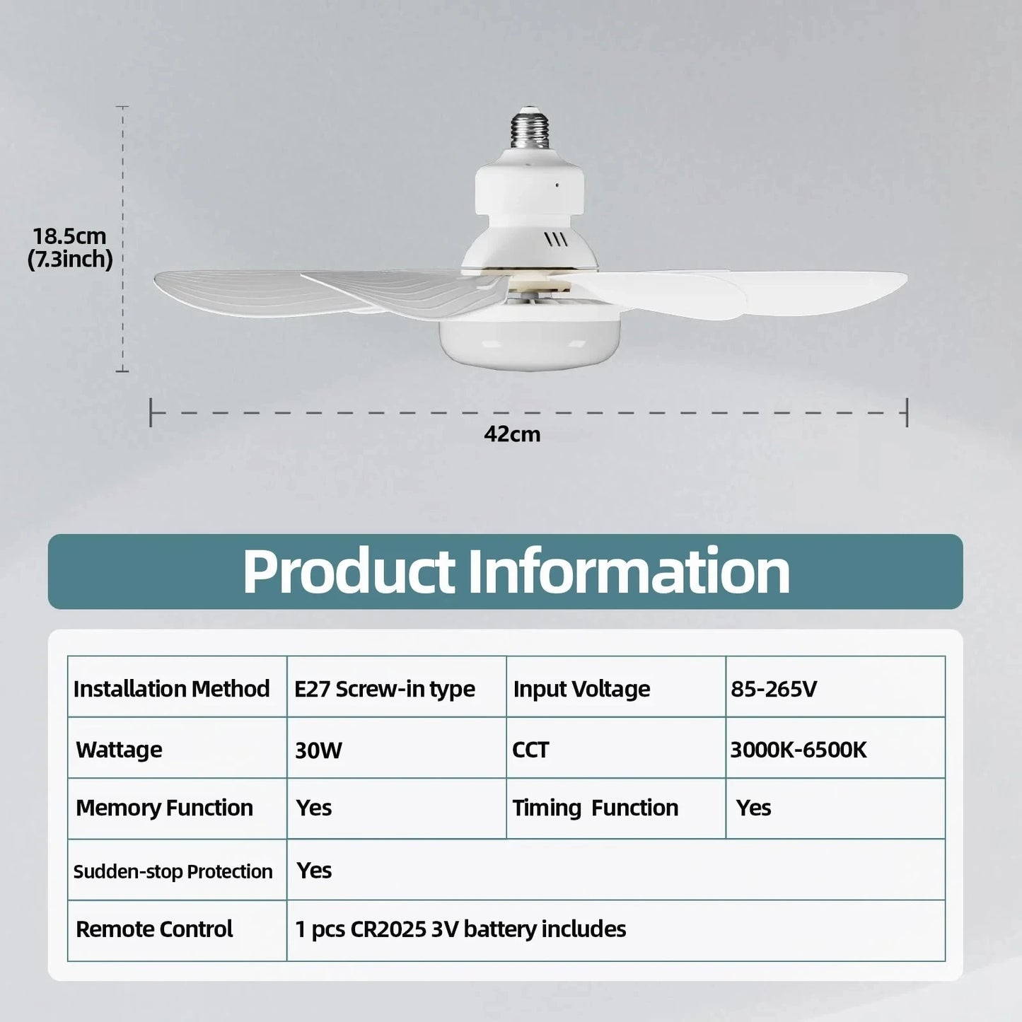 LED 30W ceiling fan light E27 with remote control for dimming,