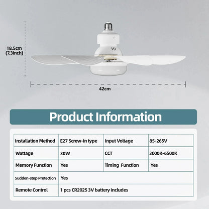 LED 30W ceiling fan light E27 with remote control for dimming,