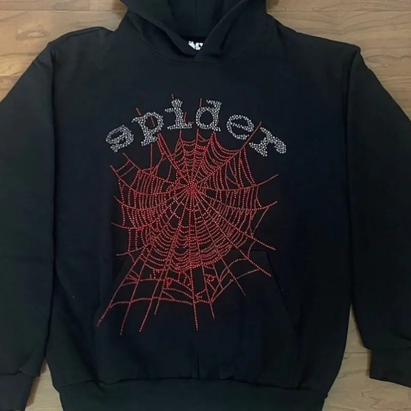 Hip-Hop Web Spider Rhinestone Hoodie