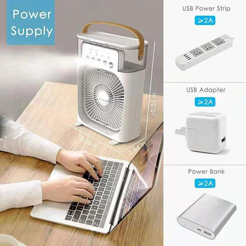 Portable Air Conditioner - USB Electric Fan Cooler LED Night Light Water Mist